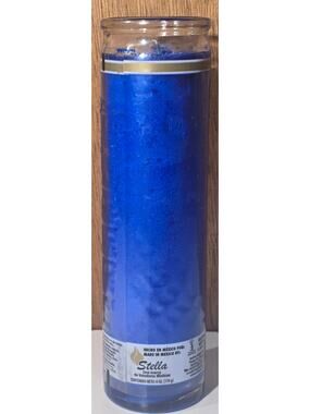 Stella Blue Glass Prayer Candle 6oz Religious Vigil 8"